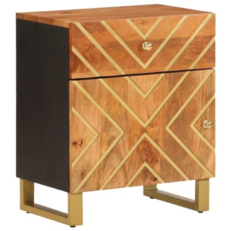 vidaXL Comodino Marrone Nero 50x33x60 cm in Legno Massello di Mango