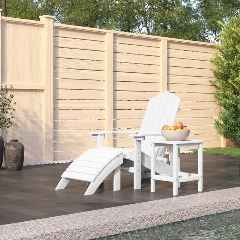 Sedia Giardino con Poggiapiedi e Tavolo Adirondack HDPE Bianco Sedia Giardino con Poggiapiedi e Tavolo Adirondack HDPE Bianco