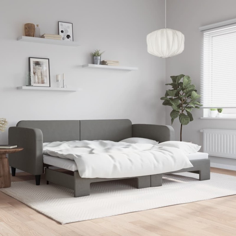vidaXL Divano Letto con Letto Estraibile Grigio Scuro 90x200cm Tessuto vidaXL Divano Letto con Letto Estraibile Grigio Scuro 90x200cm Tessuto