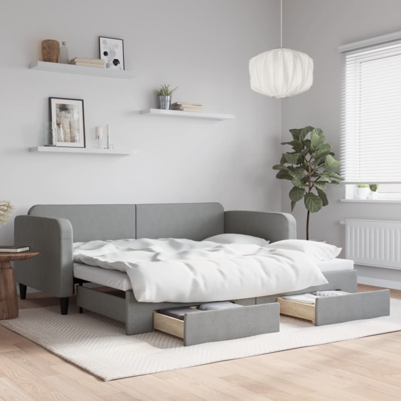 vidaXL Divano Letto Estraibile Cassetti Grigio Chiaro 90x190cm Tessuto vidaXL Divano Letto Estraibile Cassetti Grigio Chiaro 90x190cm Tessuto