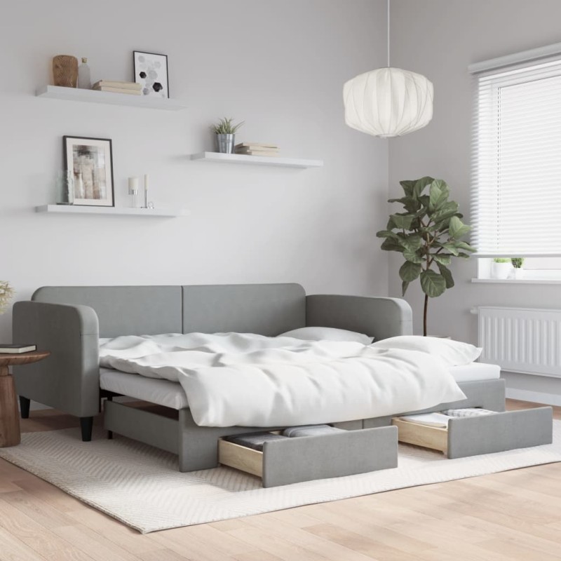 vidaXL Divano Letto Estraibile Cassetti Grigio Chiaro 100x200 Tessuto vidaXL Divano Letto Estraibile Cassetti Grigio Chiaro 100x200 Tessuto