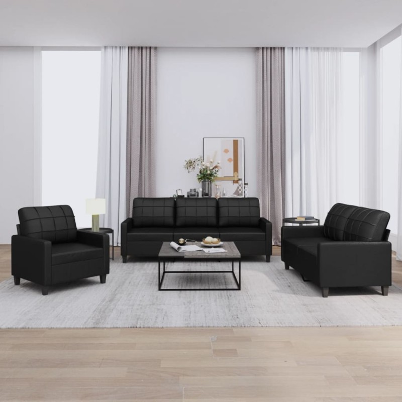 vidaXL Set di Divani 3 pz con Cuscini Nero in Similpelle vidaXL Set di Divani 3 pz con Cuscini Nero in Similpelle