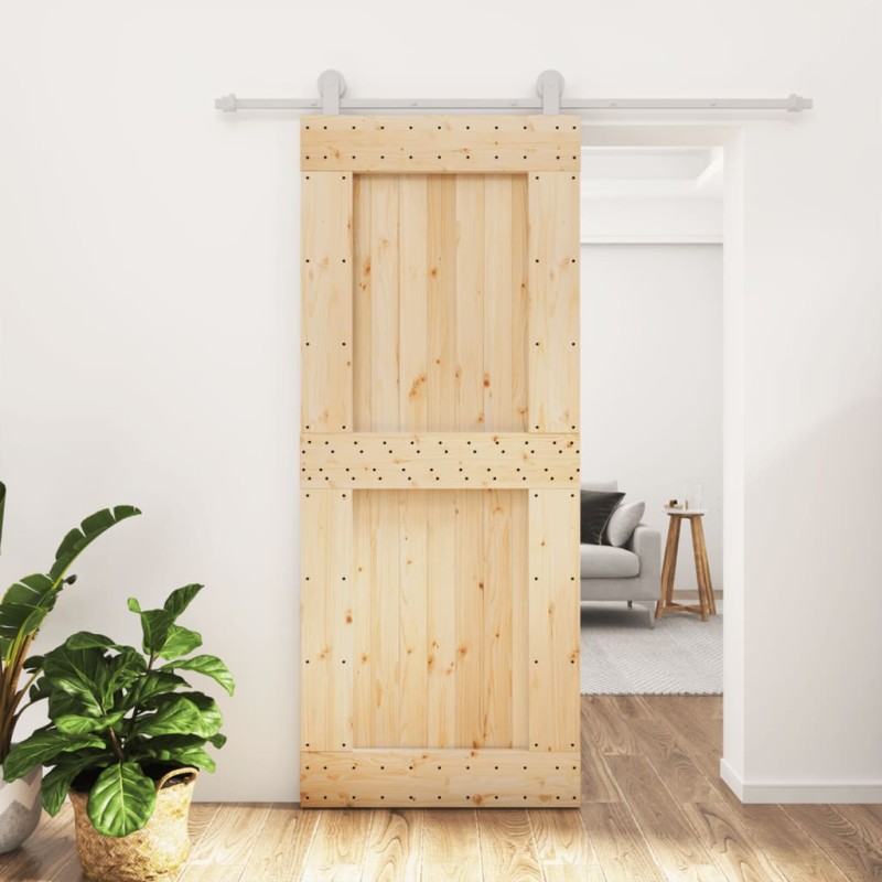 vidaXL Porta Scorrevole con Set Hardware 85x210 cm Legno Massello Pino vidaXL Porta Scorrevole con Set Hardware 85x210 cm Legno Massello Pino