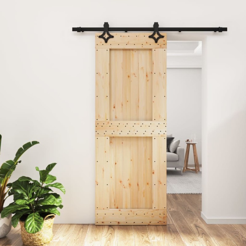 vidaXL Porta Scorrevole con Set Hardware 80x210 cm Legno Massello Pino vidaXL Porta Scorrevole con Set Hardware 80x210 cm Legno Massello Pino