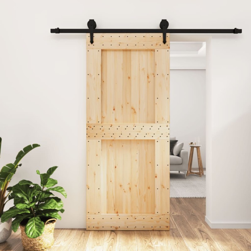 vidaXL Porta Scorrevole con Set Hardware 90x210 cm Legno Massello Pino vidaXL Porta Scorrevole con Set Hardware 90x210 cm Legno Massello Pino