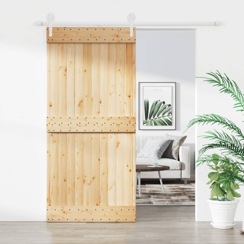 vidaXL Porta Scorrevole con Set Hardware 95x210 cm Legno Massello Pino vidaXL Porta Scorrevole con Set Hardware 95x210 cm Legno Massello Pino
