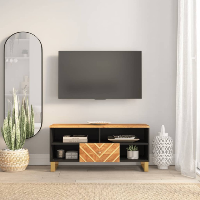 vidaXL Mobile Porta TV Marrone e Nero 100x33,5x46 cm in Legno di Mango vidaXL Mobile Porta TV Marrone e Nero 100x33,5x46 cm in Legno di Mango