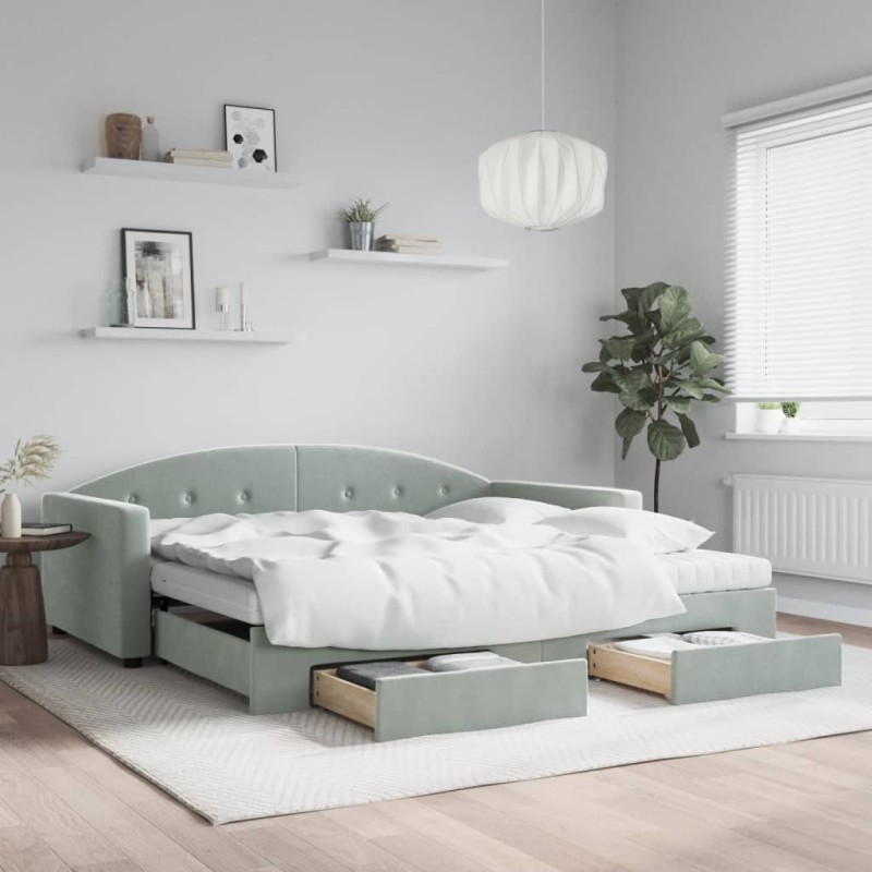vidaXL Divano Letto Estraibile Cassetti Grigio Chiaro 100x200 Velluto vidaXL Divano Letto Estraibile Cassetti Grigio Chiaro 100x200 Velluto