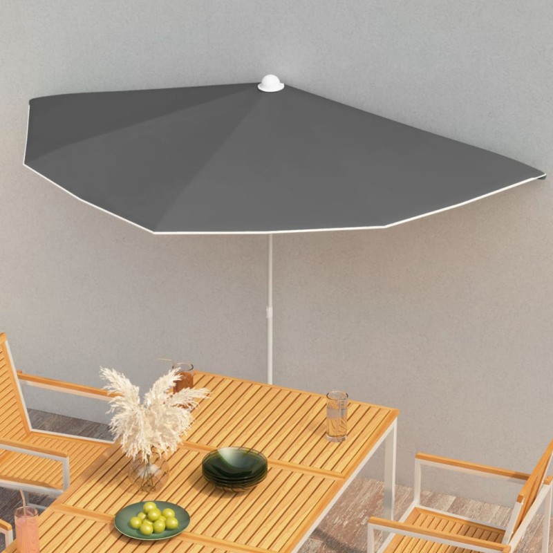 Ombrellone Semicircolare con Palo 180x90 cm Antracite Ombrellone Semicircolare con Palo 180x90 cm Antracite