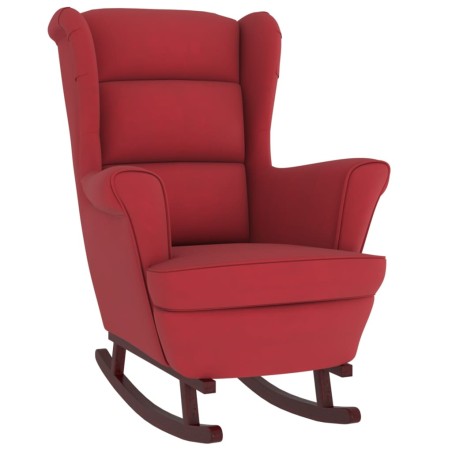 vidaXL Sedia a Dondolo con Gambe in Legno di Hevea Rosso Vino Velluto