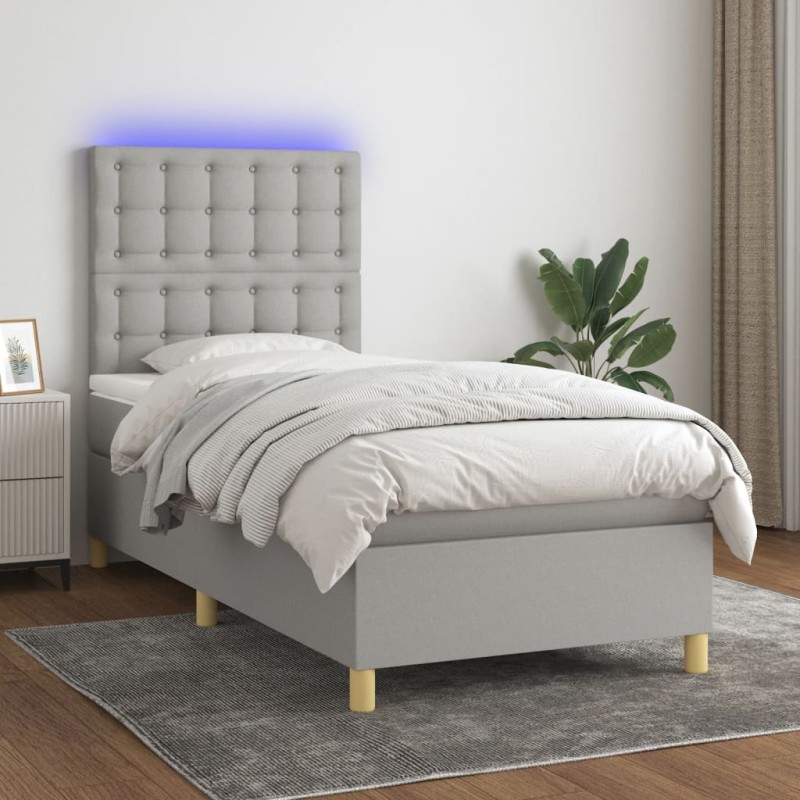 vidaXL Letto a Molle Materasso e LED Grigio Chiaro 100x200 cm Tessuto vidaXL Letto a Molle Materasso e LED Grigio Chiaro 100x200 cm Tessuto