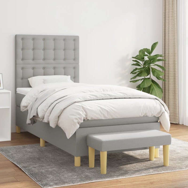 vidaXL Giroletto a Molle con Materasso Grigio Chiaro100x200 cm Tessuto