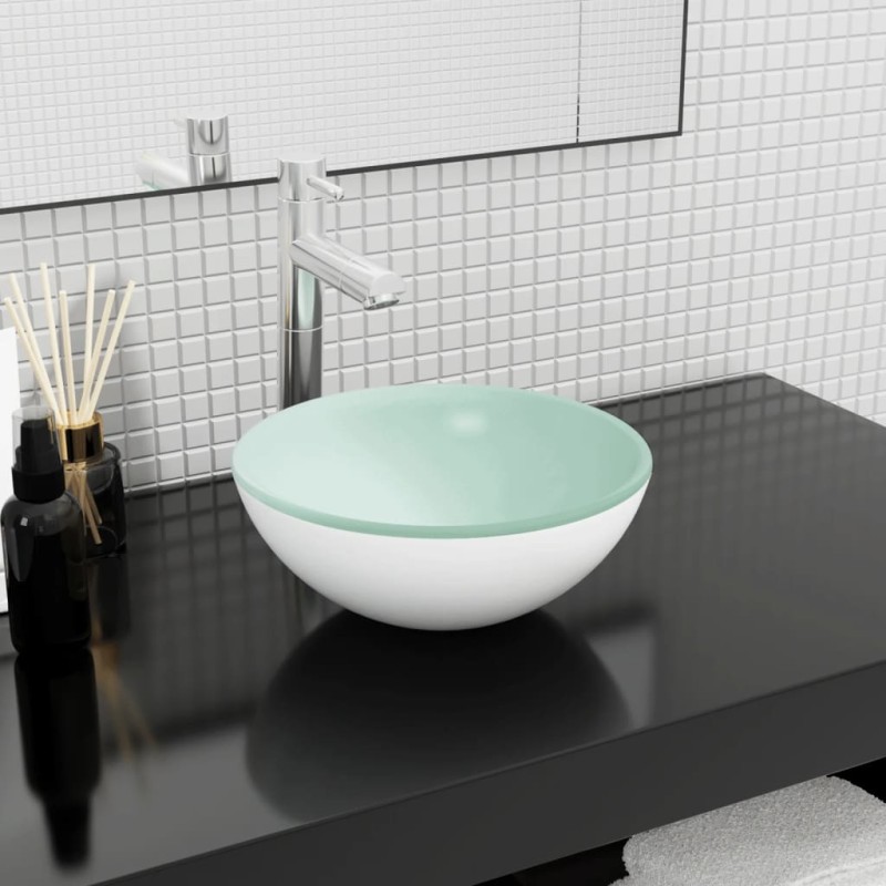 vidaXL Lavandino in Vetro Temperato 30x12 cm Bianco vidaXL Lavandino in Vetro Temperato 30x12 cm Bianco