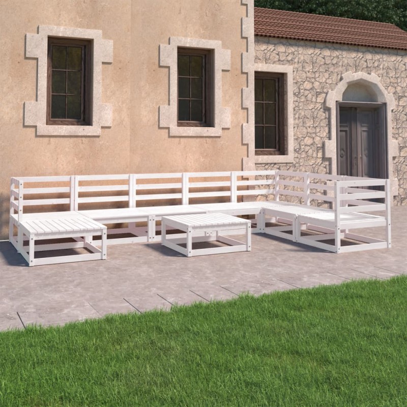 vidaXL Set Divani da Giardino 9 pz Bianchi in Legno Massello di Pino vidaXL Set Divani da Giardino 9 pz Bianchi in Legno Massello di Pino