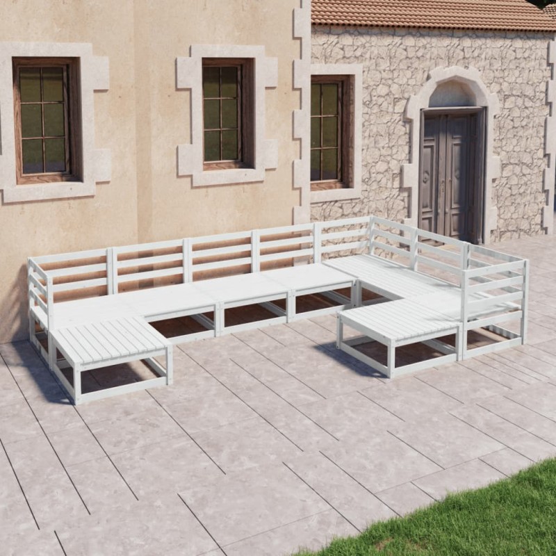 vidaXL Set Divani da Giardino 9 pz Bianchi in Legno Massello di Pino vidaXL Set Divani da Giardino 9 pz Bianchi in Legno Massello di Pino