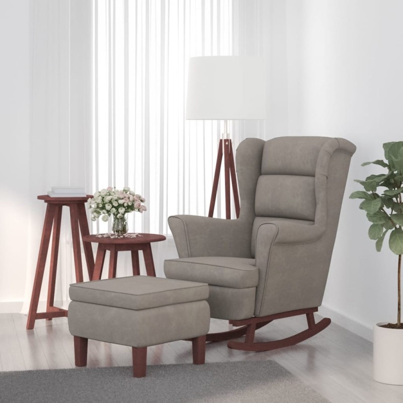 vidaXL Poltrona a Dondolo Gambe Legno e Sgabello Grigio Chiaro Velluto vidaXL Poltrona a Dondolo Gambe Legno e Sgabello Grigio Chiaro Velluto