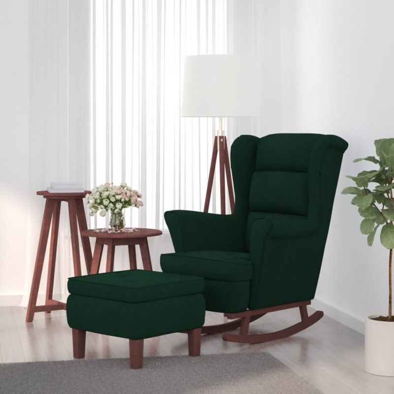 vidaXL Poltrona Dondolo Gambe Legno e Poggiapiedi Verde Scuro Velluto vidaXL Poltrona Dondolo Gambe Legno e Poggiapiedi Verde Scuro Velluto