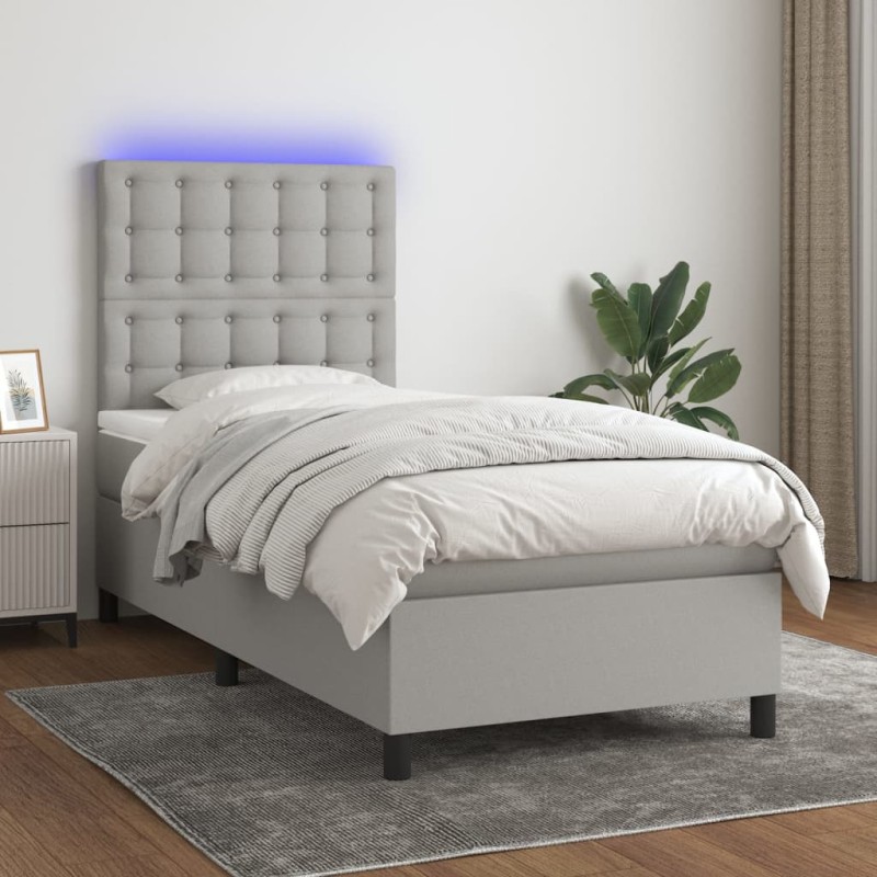 vidaXL Letto a Molle Materasso e LED Grigio Chiaro 100x200 cm Tessuto vidaXL Letto a Molle Materasso e LED Grigio Chiaro 100x200 cm Tessuto