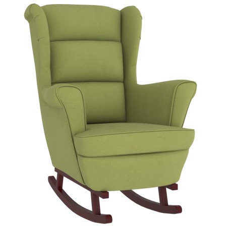 vidaXL Sedia a Dondolo con Gambe in Legno di Hevea Verde in Velluto