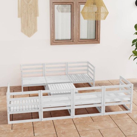 vidaXL Set Divani da Giardino 8 pz Bianco in Legno Massello di Pino