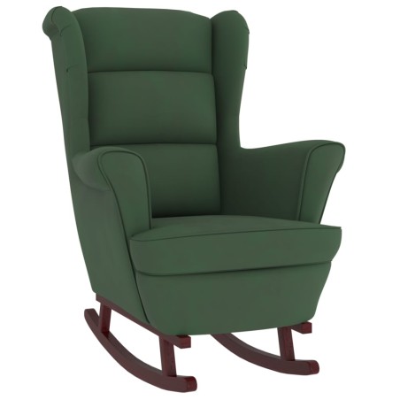 vidaXL Sedia a Dondolo con Gambe in Legno di Hevea Verde in Velluto