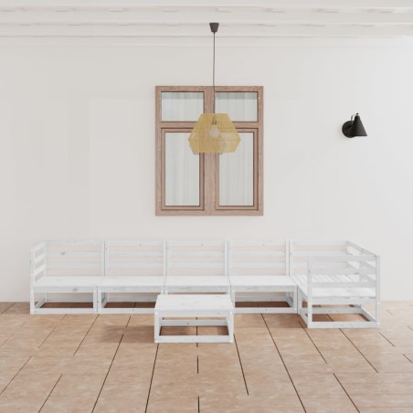 vidaXL Set Divani da Giardino 7 pz Bianchi in Legno Massello di Pino 