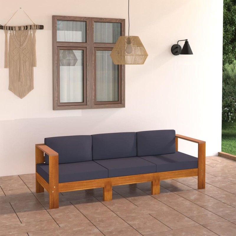 Divano da Giardino 3 Posti Cuscini Grigio Scuro Legno di Acacia Divano da Giardino 3 Posti Cuscini Grigio Scuro Legno di Acacia