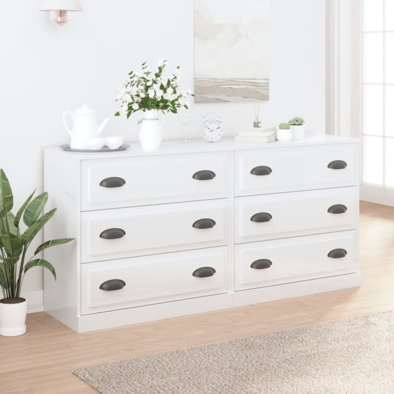 Credenze 2 pz Bianco Lucido in Legno Multistrato Credenze 2 pz Bianco Lucido in Legno Multistrato
