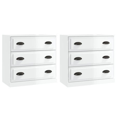 Credenze 2 pz Bianco Lucido in Legno Multistrato