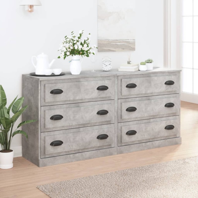 Credenze 2 pz Grigio Cemento in Legno Multistrato Credenze 2 pz Grigio Cemento in Legno Multistrato