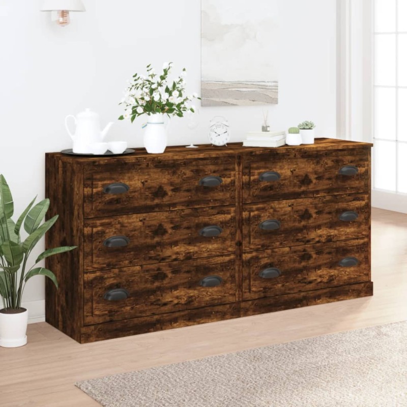 Credenze 2 pz Rovere Fumo in Legno Multistrato Credenze 2 pz Rovere Fumo in Legno Multistrato