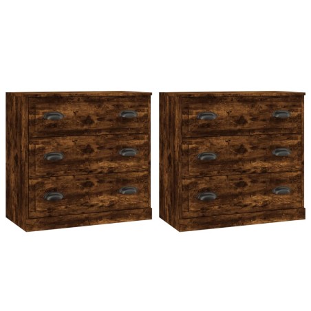 Credenze 2 pz Rovere Fumo in Legno Multistrato