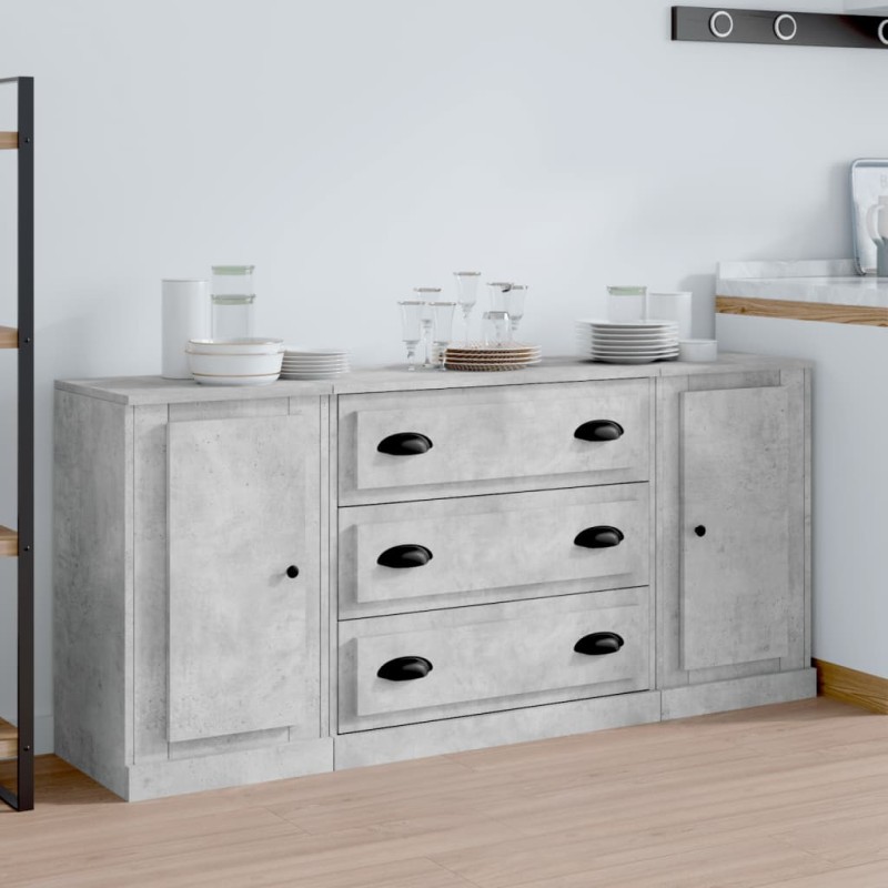 vidaXL Credenze 3 pz Grigio Cemento in Legno Multistrato vidaXL Credenze 3 pz Grigio Cemento in Legno Multistrato
