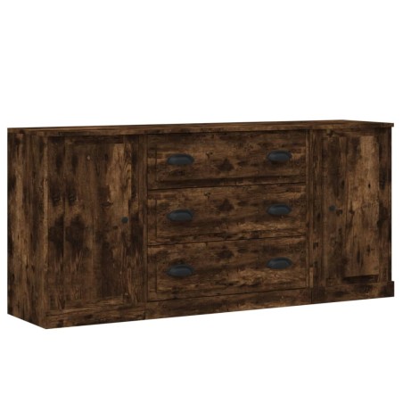 Credenze 3 pz Rovere Fumo in Legno Multistrato