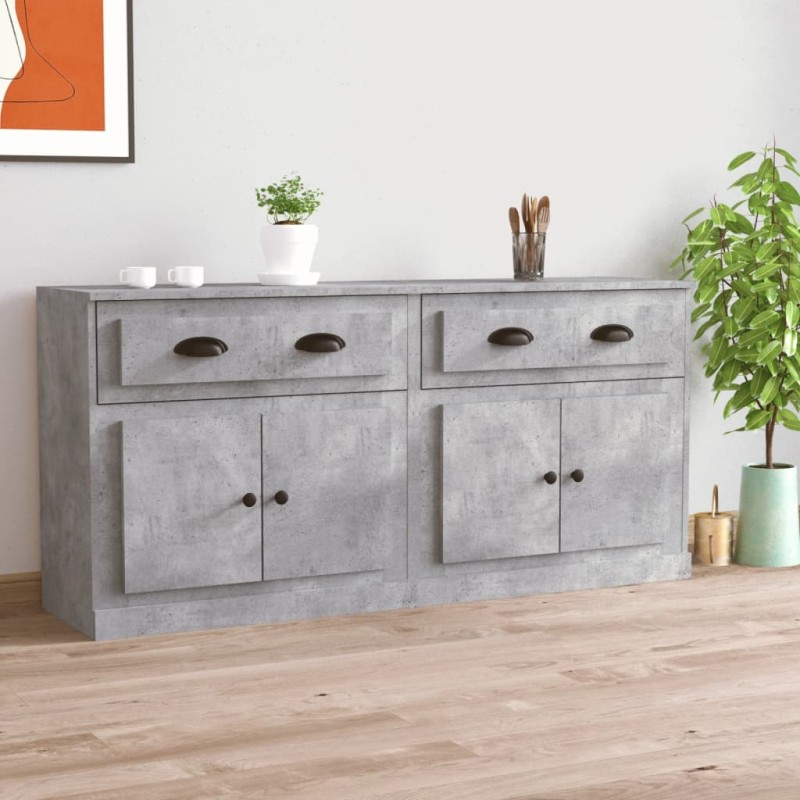 Credenze 2 pz Grigio Cemento in Legno Multistrato Credenze 2 pz Grigio Cemento in Legno Multistrato
