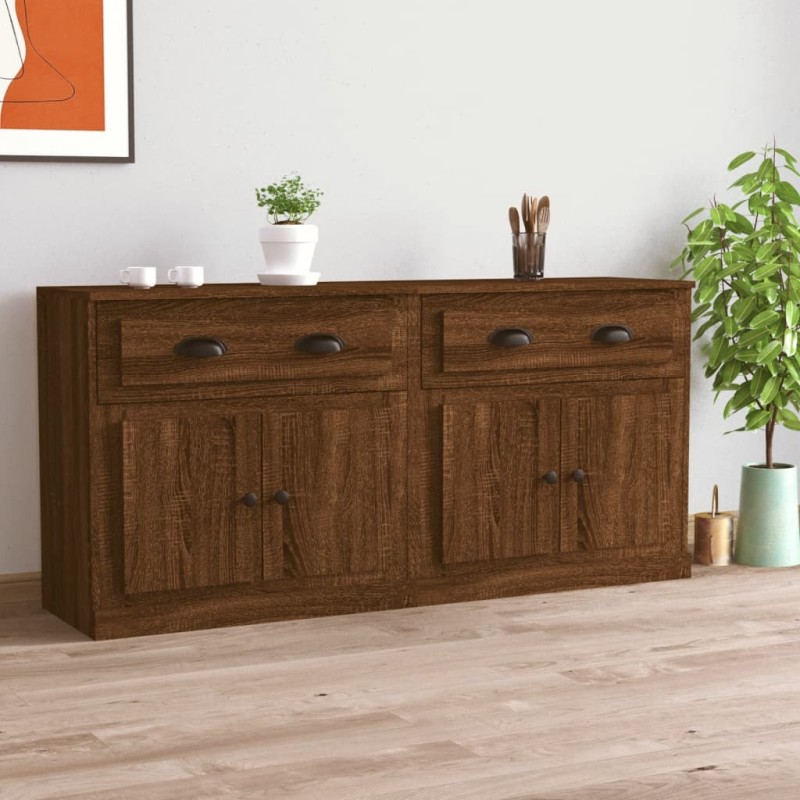 Credenze 2 pz Rovere Marrone in Legno Multistrato Credenze 2 pz Rovere Marrone in Legno Multistrato