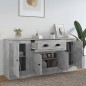 Credenze 3 pz Grigio Cemento in Legno Multistrato Credenze 3 pz Grigio Cemento in Legno Multistrato