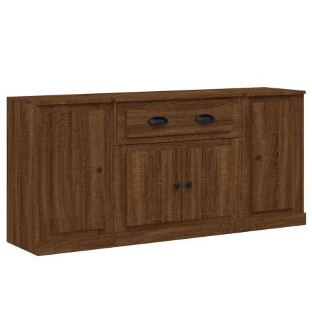 Credenze 3 pz Rovere Marrone in Legno Multistrato