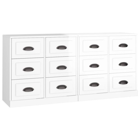Credenze 2 pz Bianco Lucido in Legno Multistrato