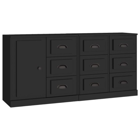 Credenze 3 pz Nere in Legno Multistrato