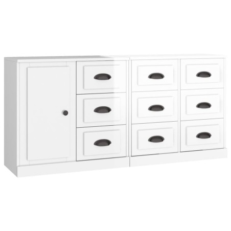 Credenze 3 pz Bianco Lucido in Legno Multistrato