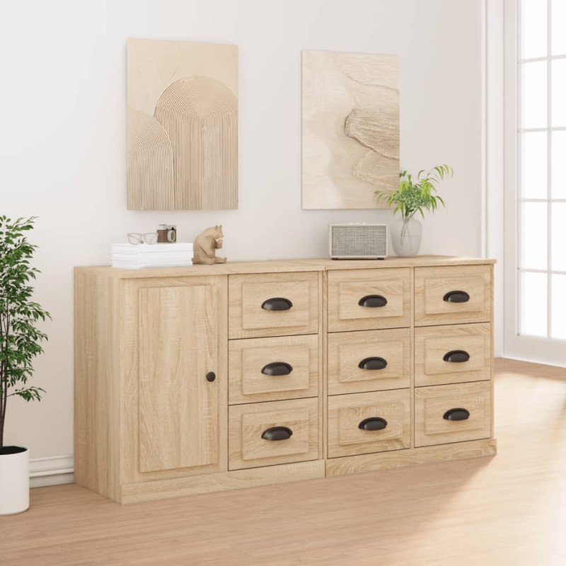 Credenze 3 pz Rovere Sonoma in Legno Multistrato Credenze 3 pz Rovere Sonoma in Legno Multistrato