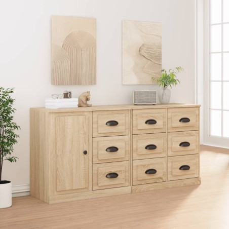 Credenze 3 pz Rovere Sonoma in Legno Multistrato