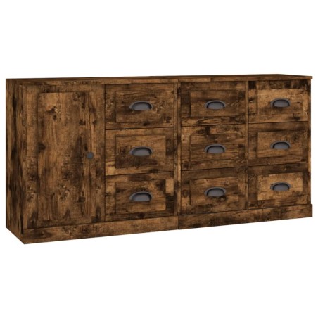 Credenze 3 pz Rovere Fumo in Legno Multistrato