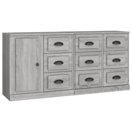 Credenze 3 pz Grigio Sonoma in Legno Multistrato