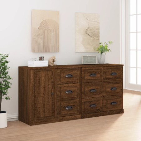 Credenze 3 pz Rovere Marrone in Legno Multistrato