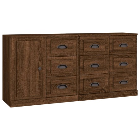Credenze 3 pz Rovere Marrone in Legno Multistrato