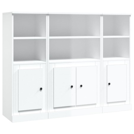 Credenze 3 pz Bianco Lucido in Legno Multistrato