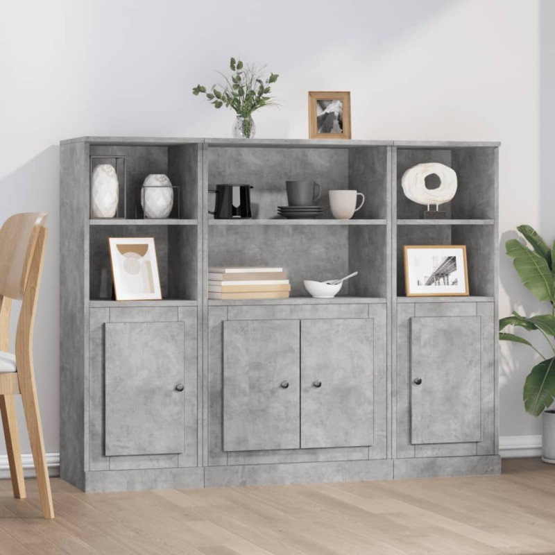 Credenze 3 pz Grigio Cemento in Legno Multistrato Credenze 3 pz Grigio Cemento in Legno Multistrato