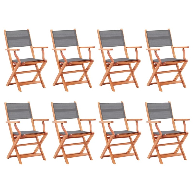 Sedie da Giardino Pieghevoli 8 pz Grigio Eucalipto e Textilene Sedie da Giardino Pieghevoli 8 pz Grigio Eucalipto e Textilene